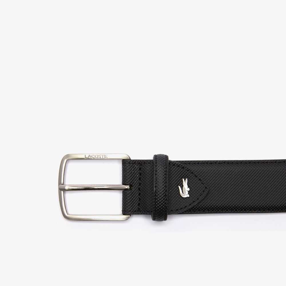 Lacoste Engraved Buckle Pique Canvas Belt Black | LNS-138094