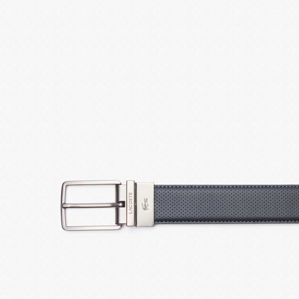 Lacoste Engraved Buckle Reversible Pique Leather Belt Dark Shadow | IVQ-589627