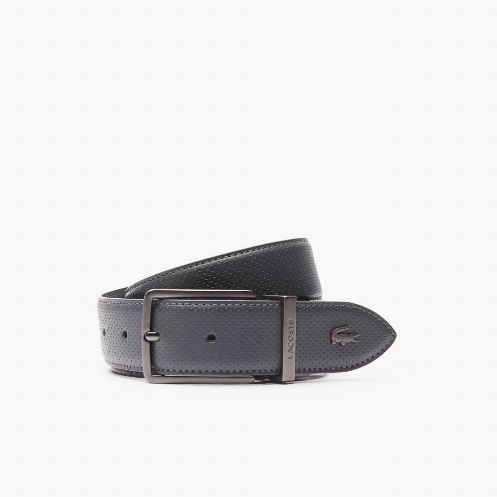 Lacoste Engraved Buckle Reversible Pique Leather Belt Dark Shadow | IVQ-589627