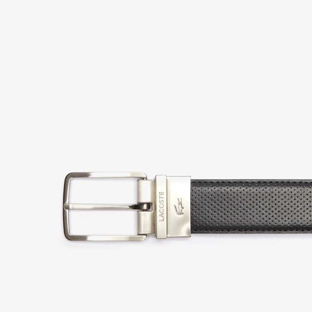 Lacoste Engraved Buckle Reversible Pique Leather Belt Black | LQX-652794