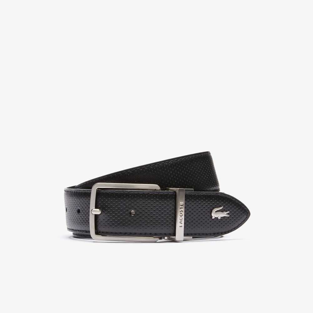 Lacoste Engraved Buckle Reversible Pique Leather Belt Black | LQX-652794