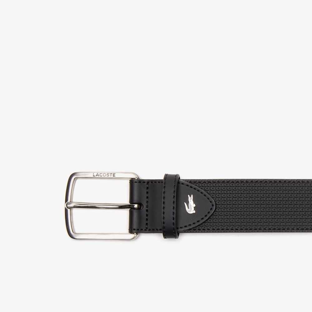 Lacoste Engraved Buckle Texturised Leather Belt Black | AYJ-028153