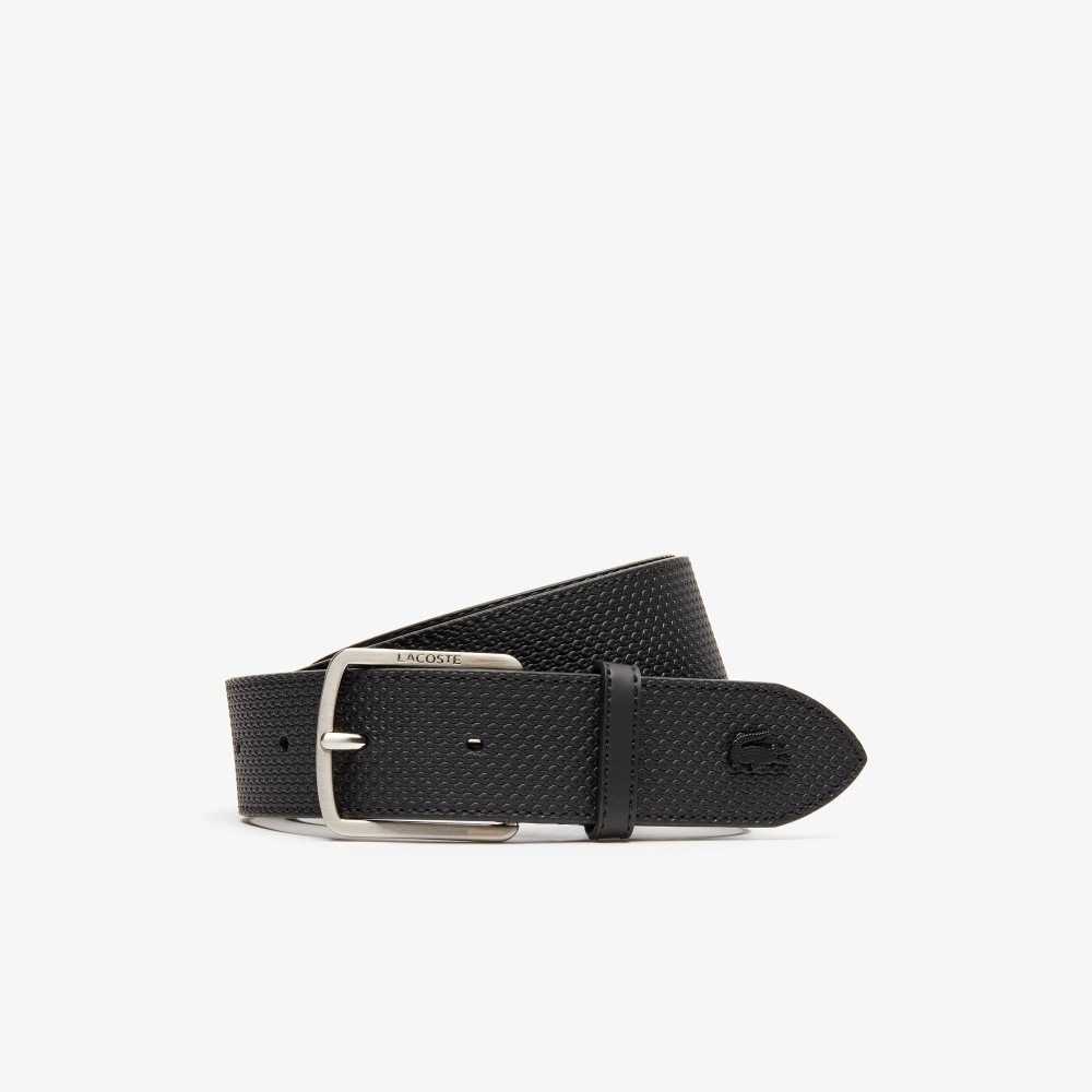 Lacoste Engraved Buckle Texturised Leather Belt Black | AYJ-028153