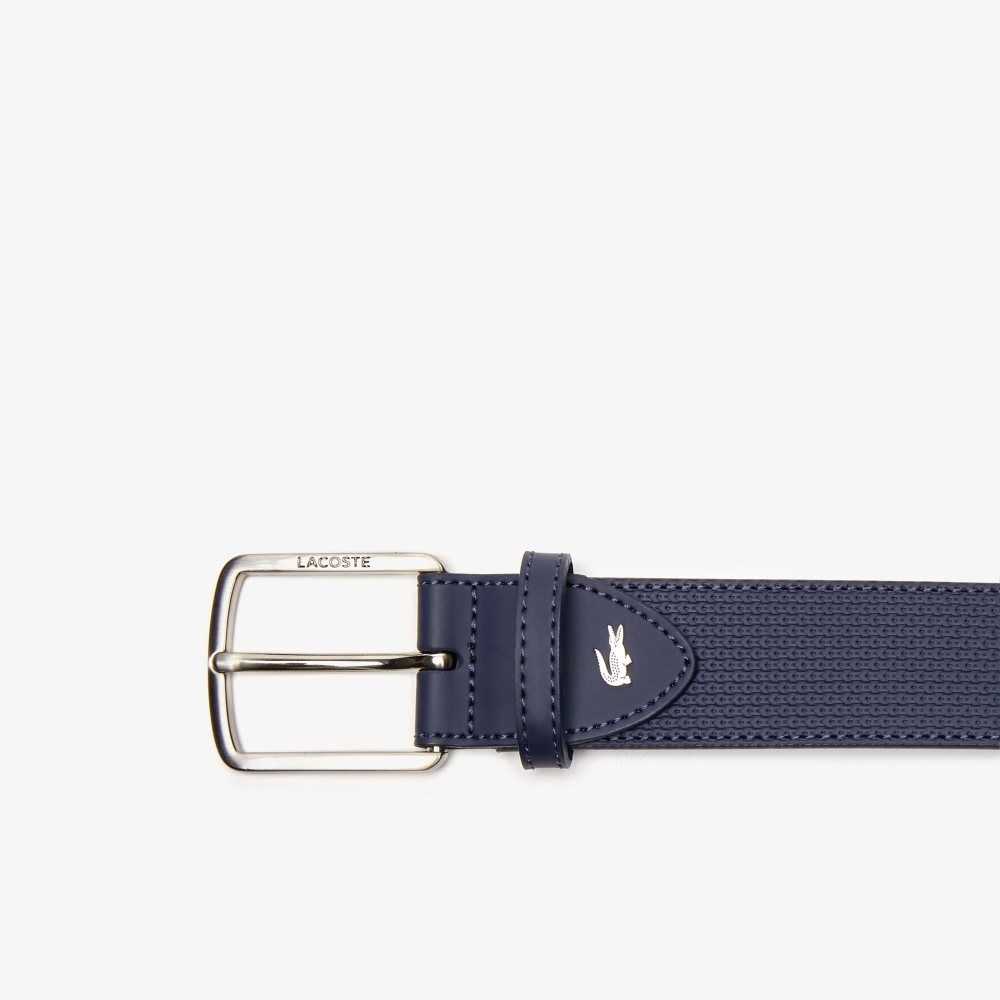 Lacoste Engraved Buckle Texturised Leather Belt Peacoat | JIU-708463