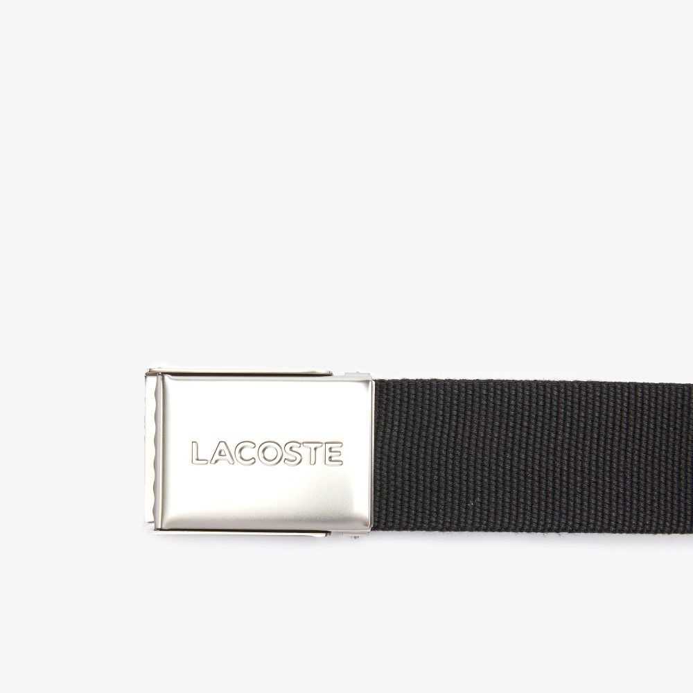 Lacoste Engraved Buckle Woven Fabric Belt Black | AEL-693058