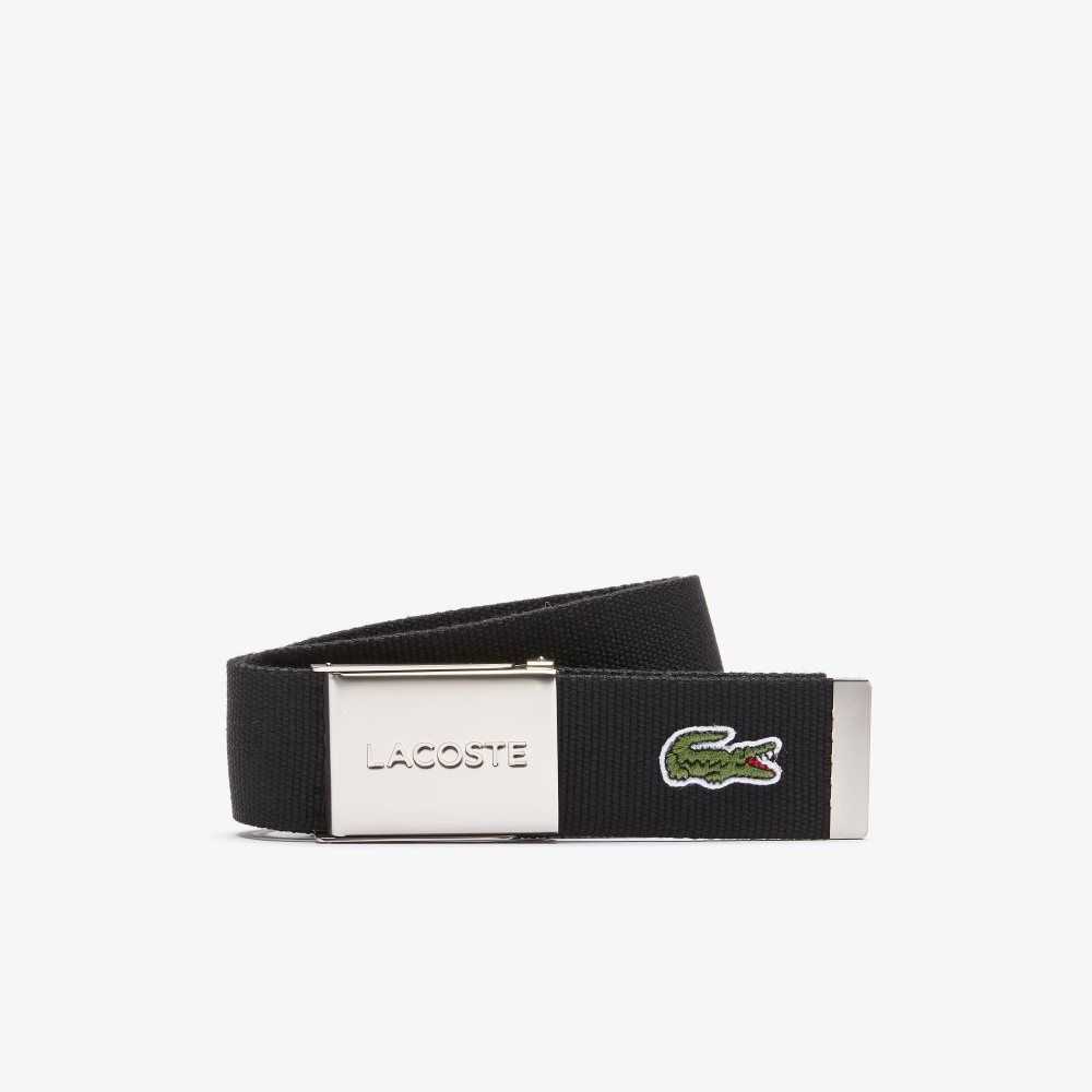 Lacoste Engraved Buckle Woven Fabric Belt Black | AEL-693058