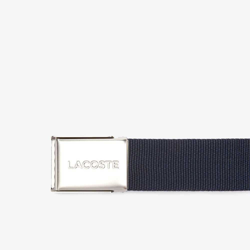 Lacoste Engraved Buckle Woven Fabric Belt Navy Blue | LUM-548023