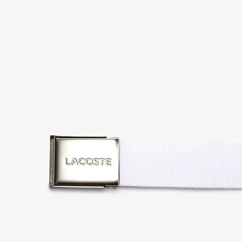 Lacoste Engraved Buckle Woven Fabric Belt Bright White | NDC-409278