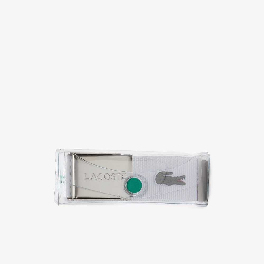 Lacoste Engraved Buckle Woven Fabric Belt Bright White | NDC-409278