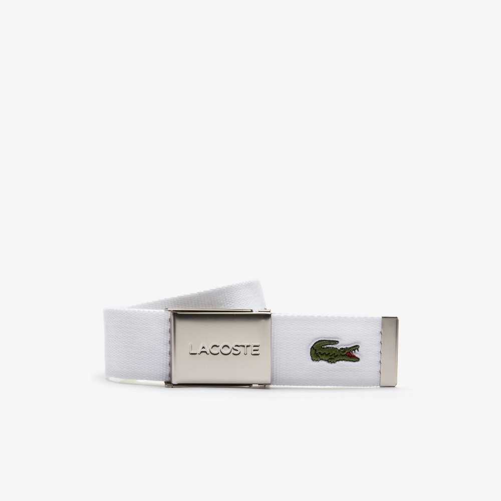 Lacoste Engraved Buckle Woven Fabric Belt Bright White | NDC-409278