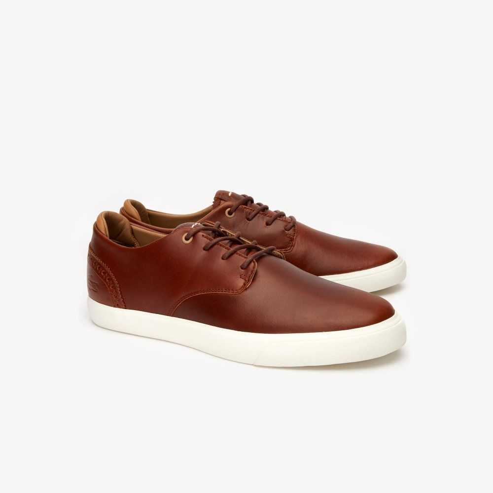 Lacoste Esparre Club Leather Trainers Brw/Off Wht | SHU-682019