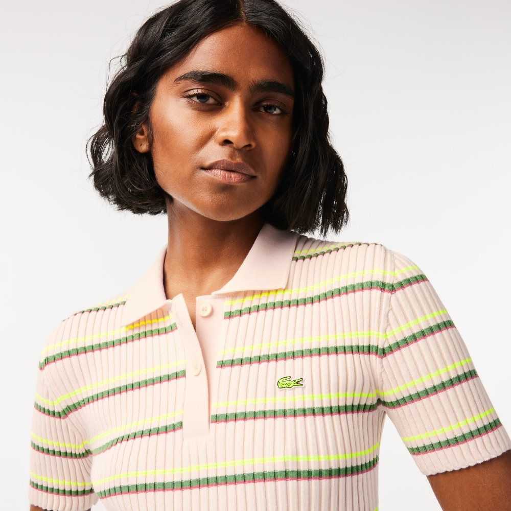 Lacoste French Made Striped Polo Dress White | FVE-426305