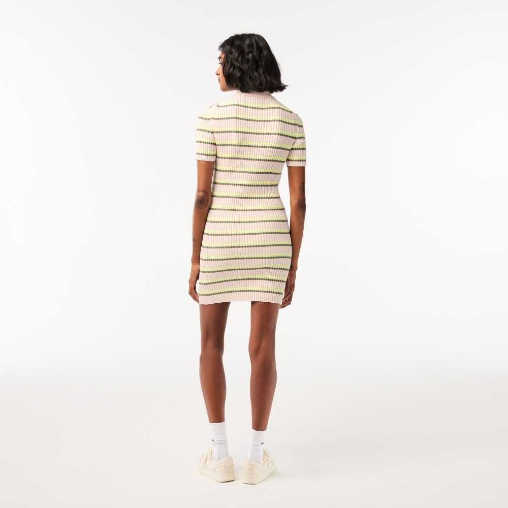 Lacoste French Made Striped Polo Dress White | FVE-426305