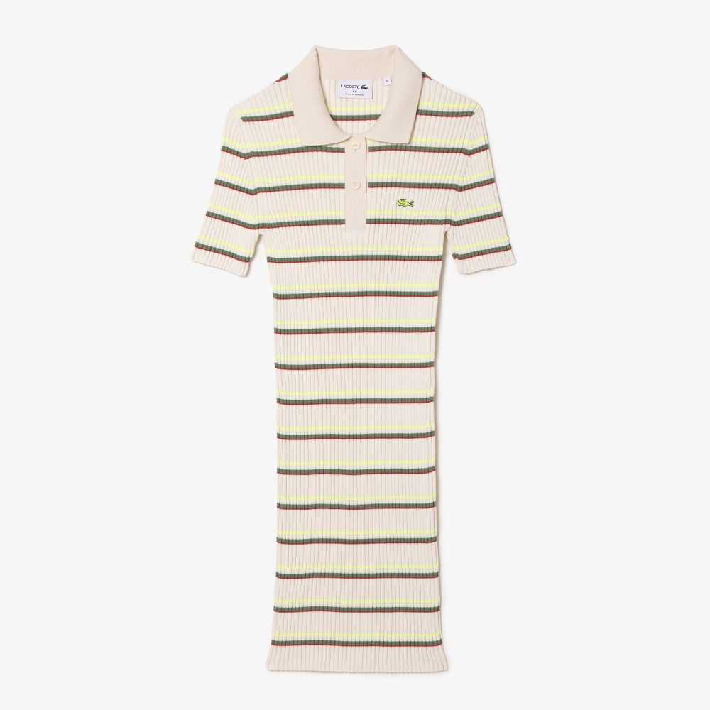 Lacoste French Made Striped Polo Dress White | FVE-426305