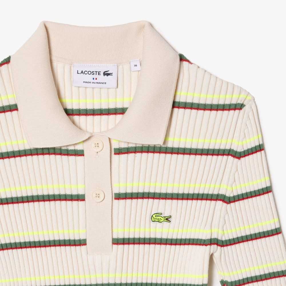 Lacoste French Made Striped Polo Dress White | FVE-426305