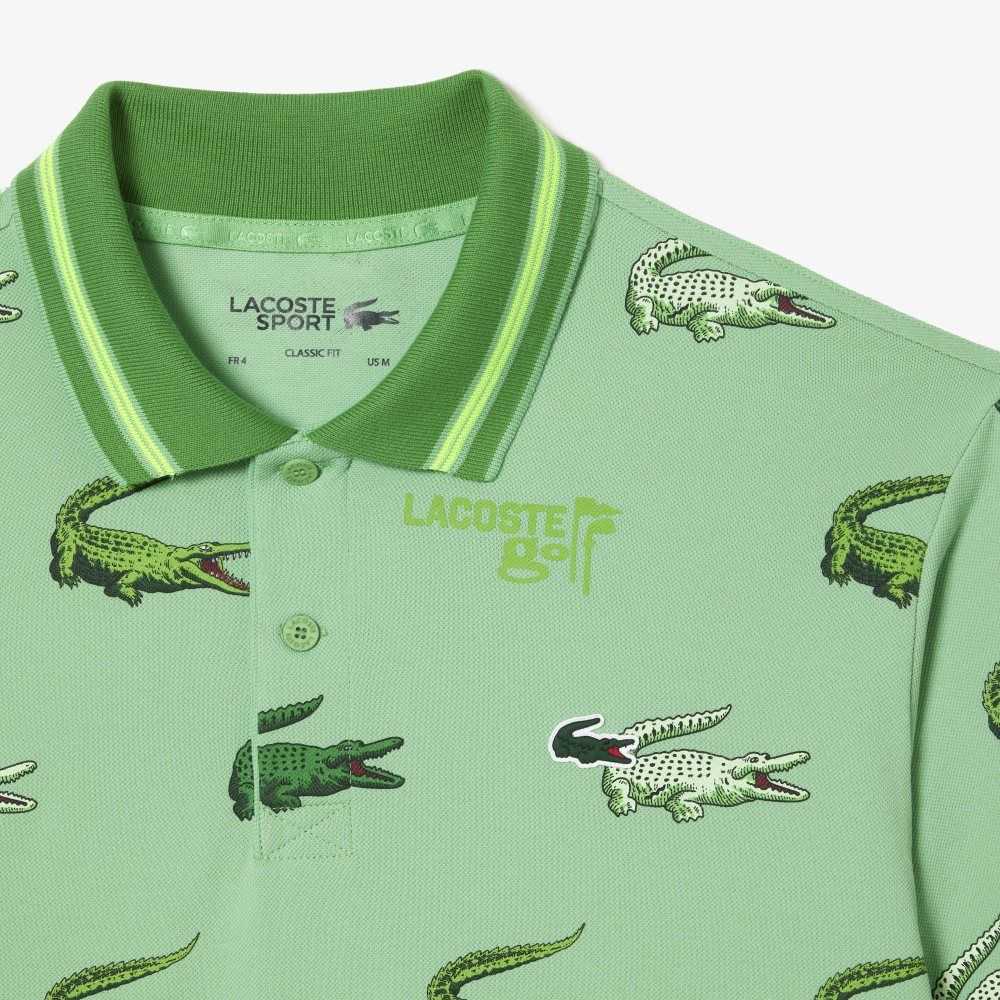 Lacoste Golf Crocodile Print Polo Green / Yellow | YZO-605489