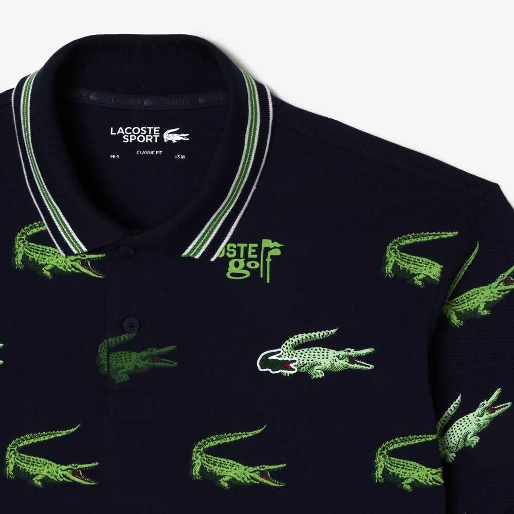 Lacoste Golf Crocodile Print Polo Navy Blue / White / Green | ZHR-048963