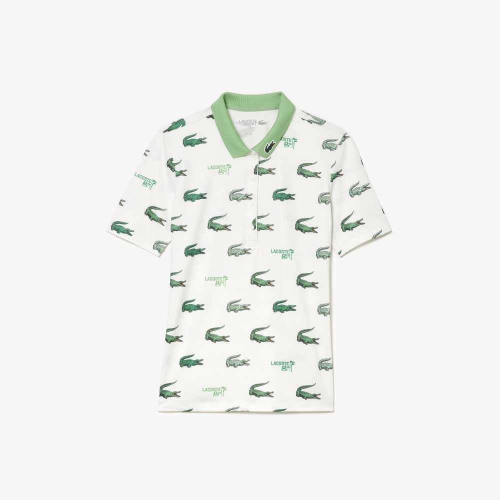 Lacoste Golf Crocodile Print Polo White / Green | CJD-136942