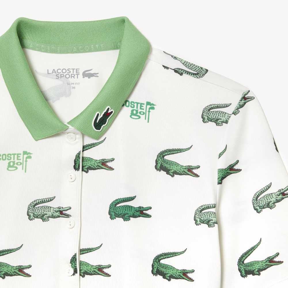 Lacoste Golf Crocodile Print Polo White / Green | CJD-136942