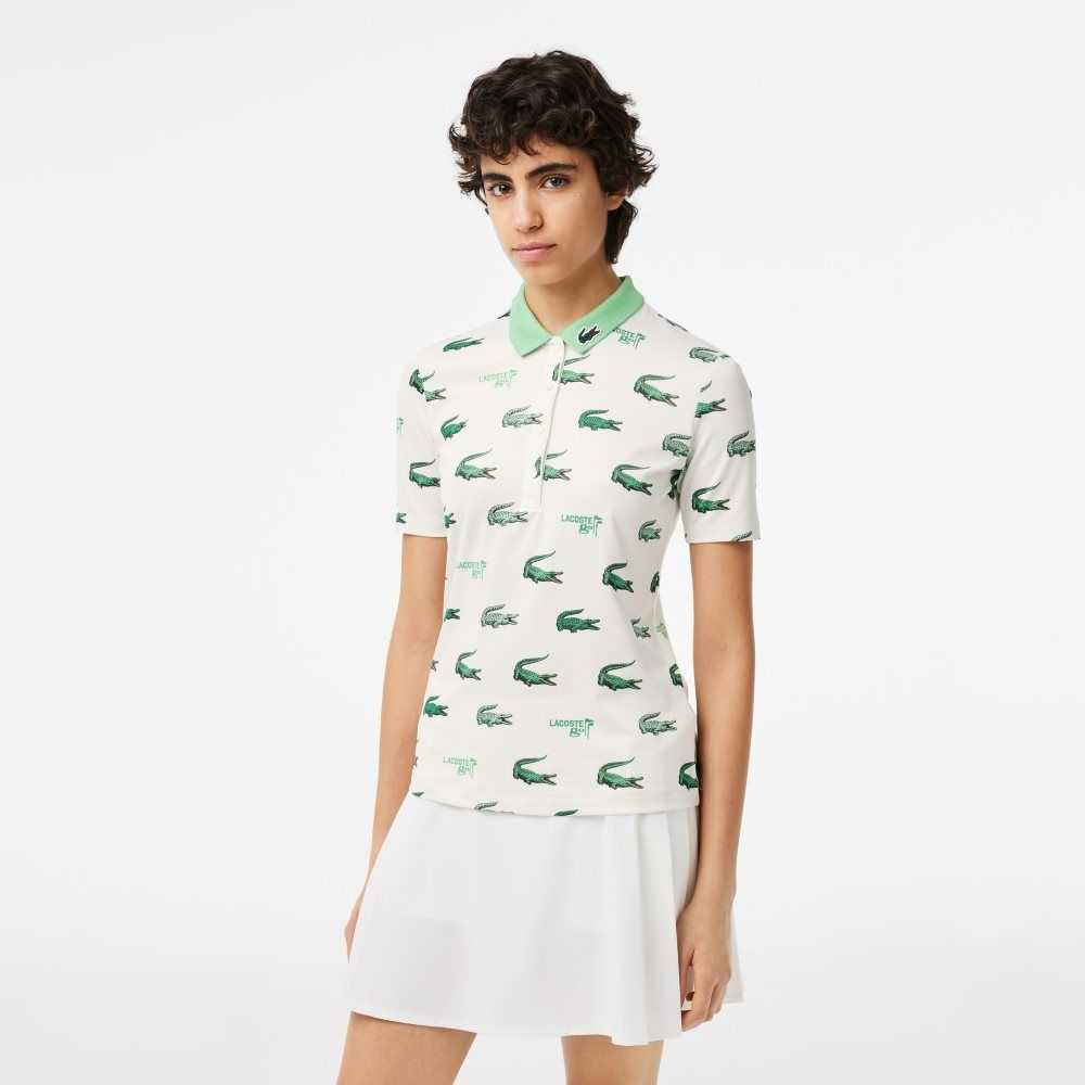 Lacoste Golf Crocodile Print Polo White / Green | CJD-136942