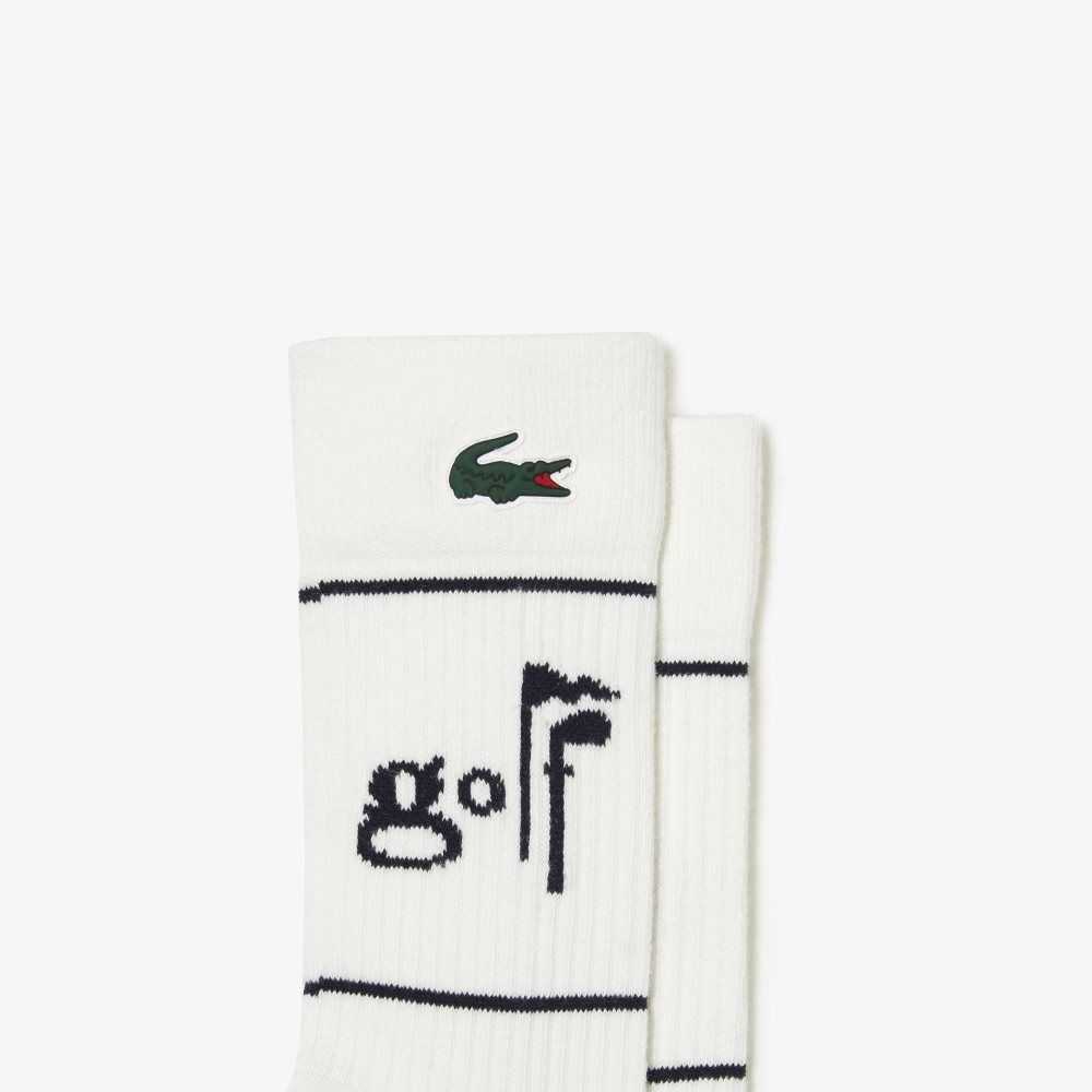 Lacoste Golf Lettering Socks White / Navy Blue | CLF-813475