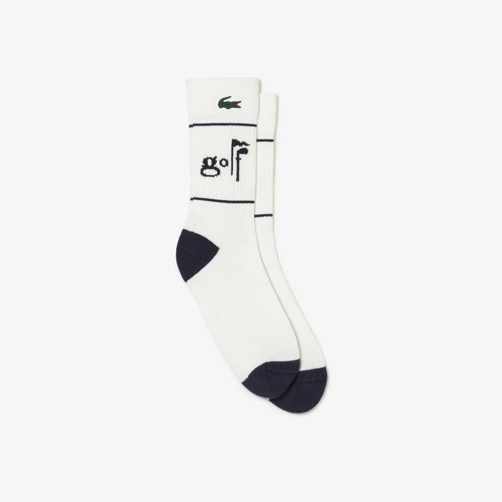 Lacoste Golf Lettering Socks White / Navy Blue | CLF-813475