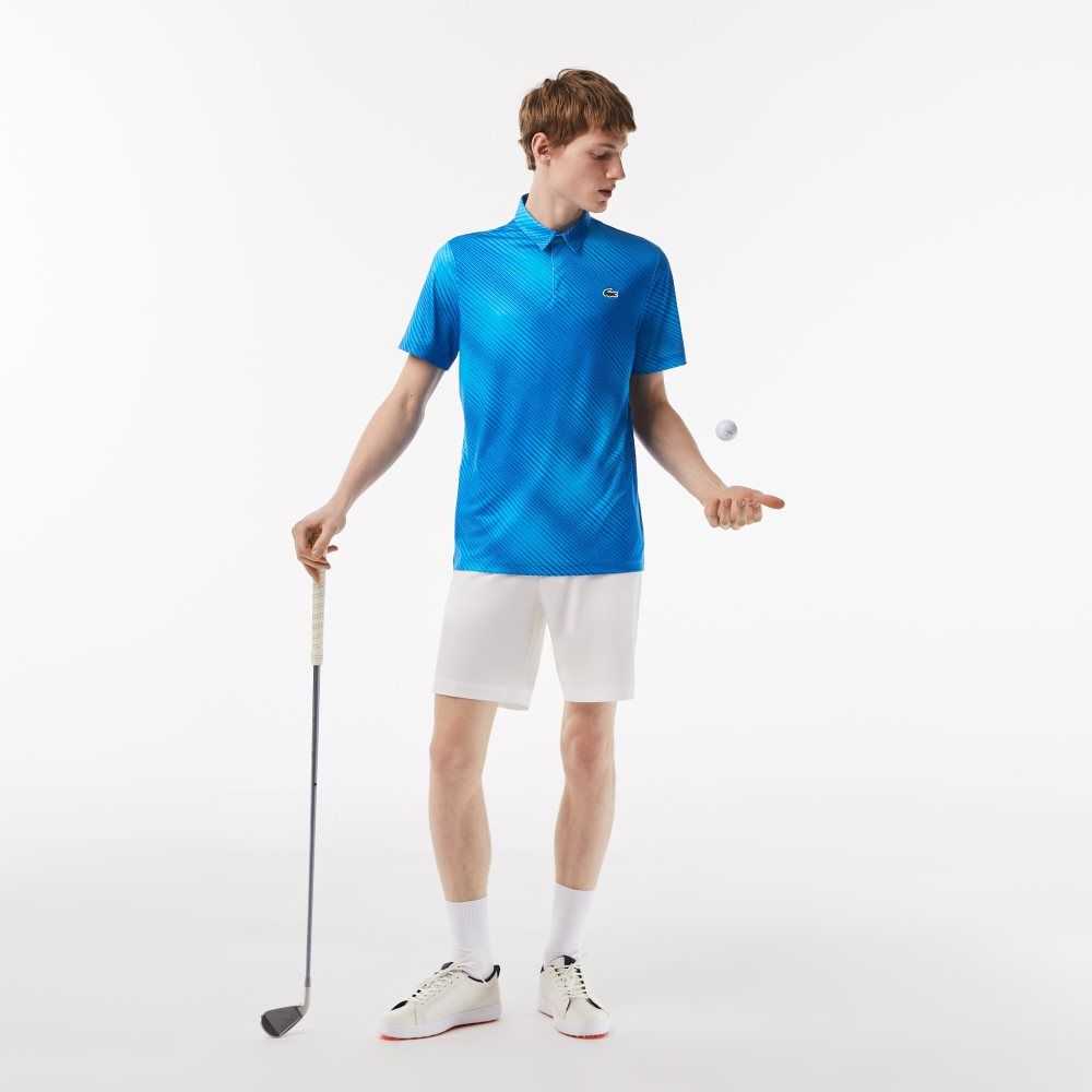 Lacoste Golf Printed Recycled Polyester Polo Blue | LEG-029185