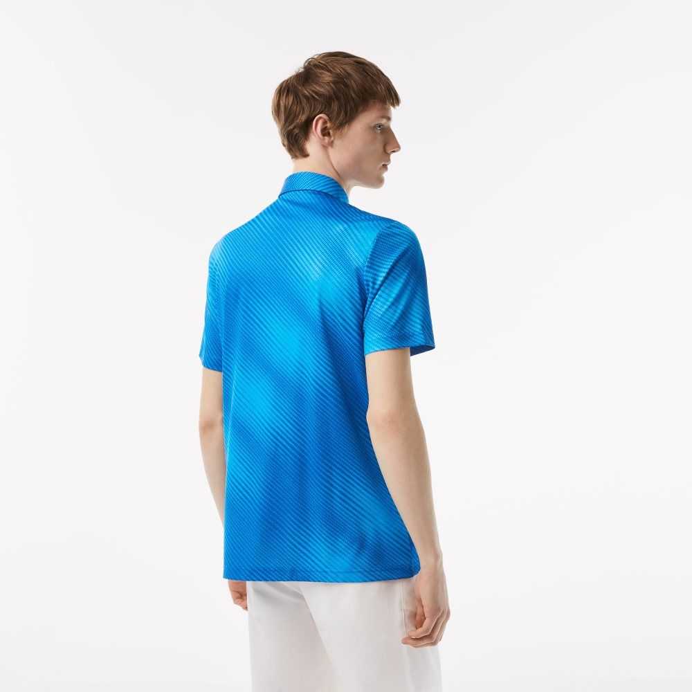 Lacoste Golf Printed Recycled Polyester Polo Blue | LEG-029185