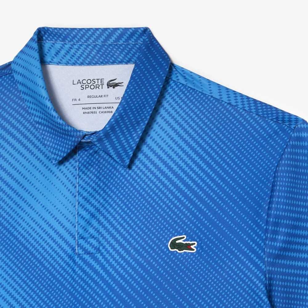 Lacoste Golf Printed Recycled Polyester Polo Blue | LEG-029185