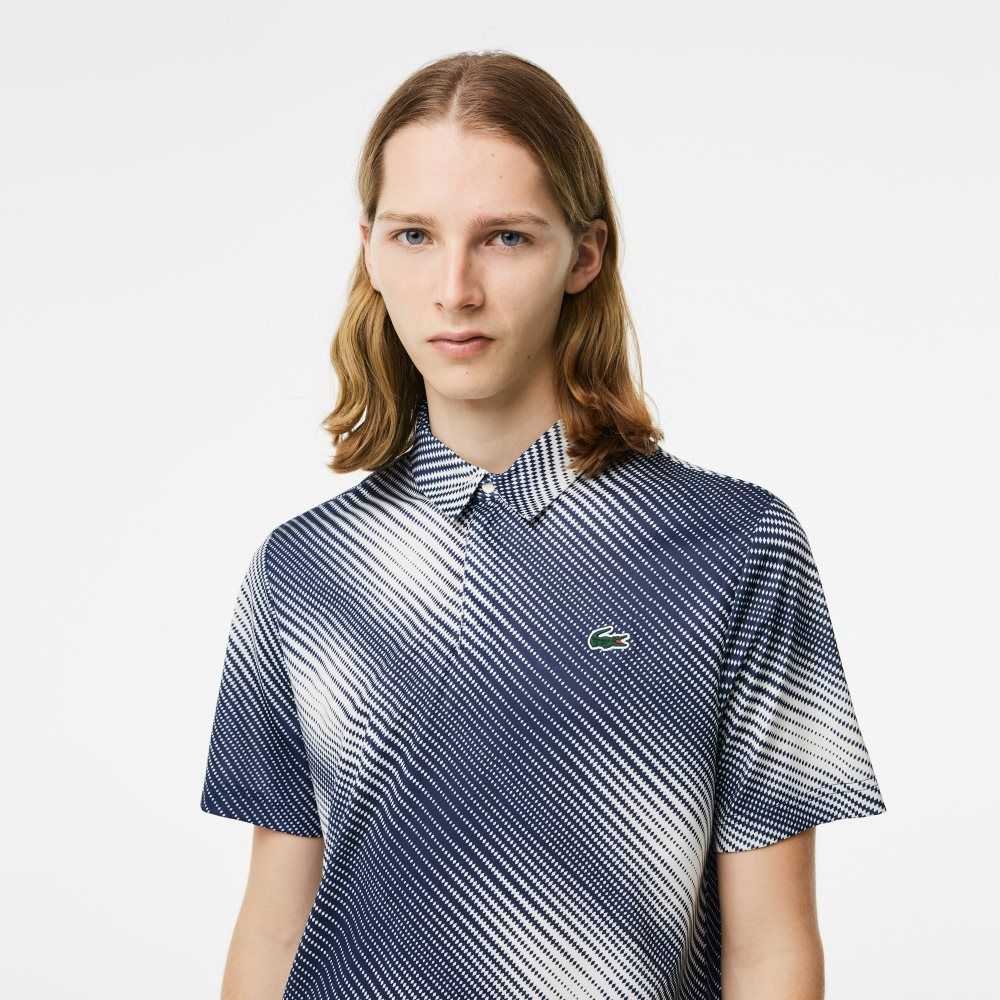 Lacoste Golf Printed Recycled Polyester Polo White / Navy Blue | TNX-268751