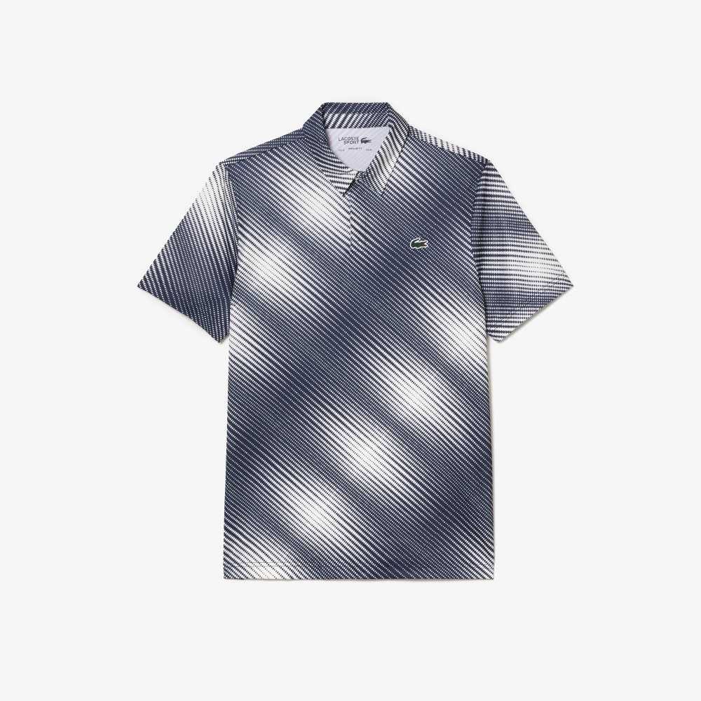 Lacoste Golf Printed Recycled Polyester Polo White / Navy Blue | TNX-268751