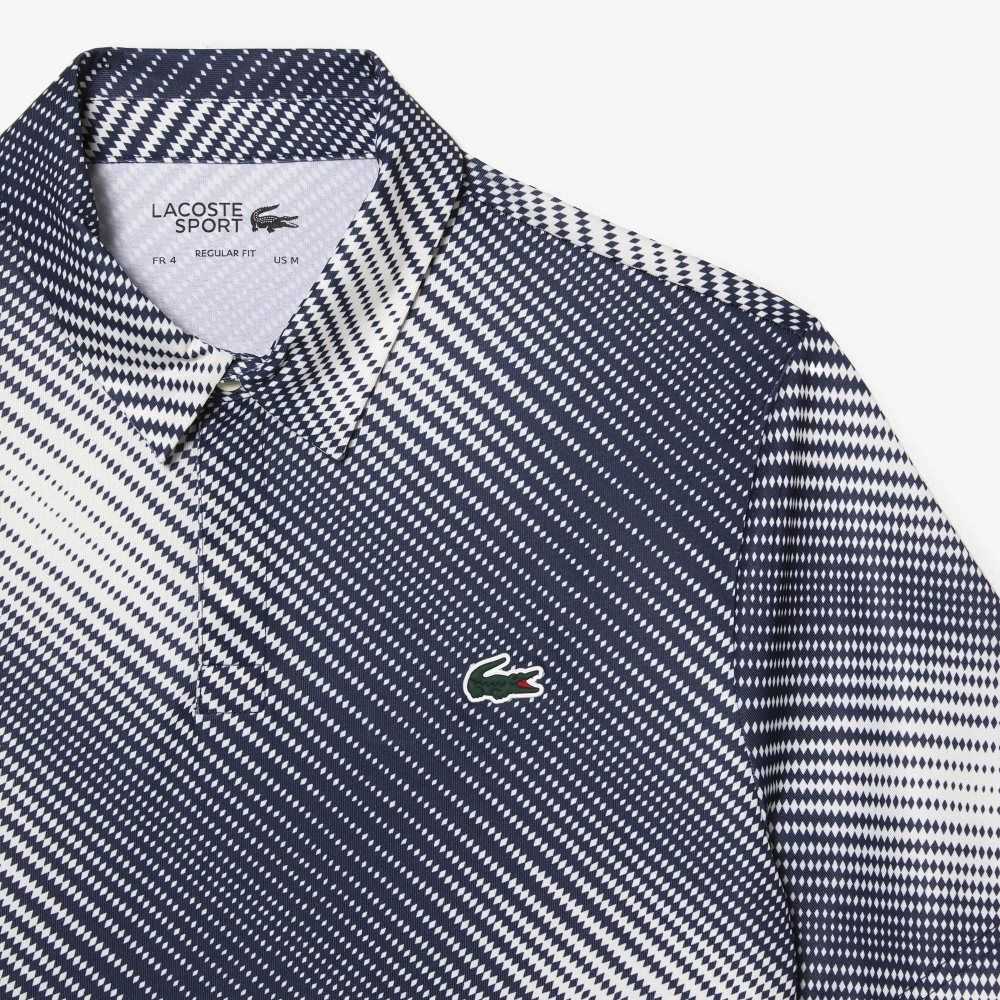 Lacoste Golf Printed Recycled Polyester Polo White / Navy Blue | TNX-268751