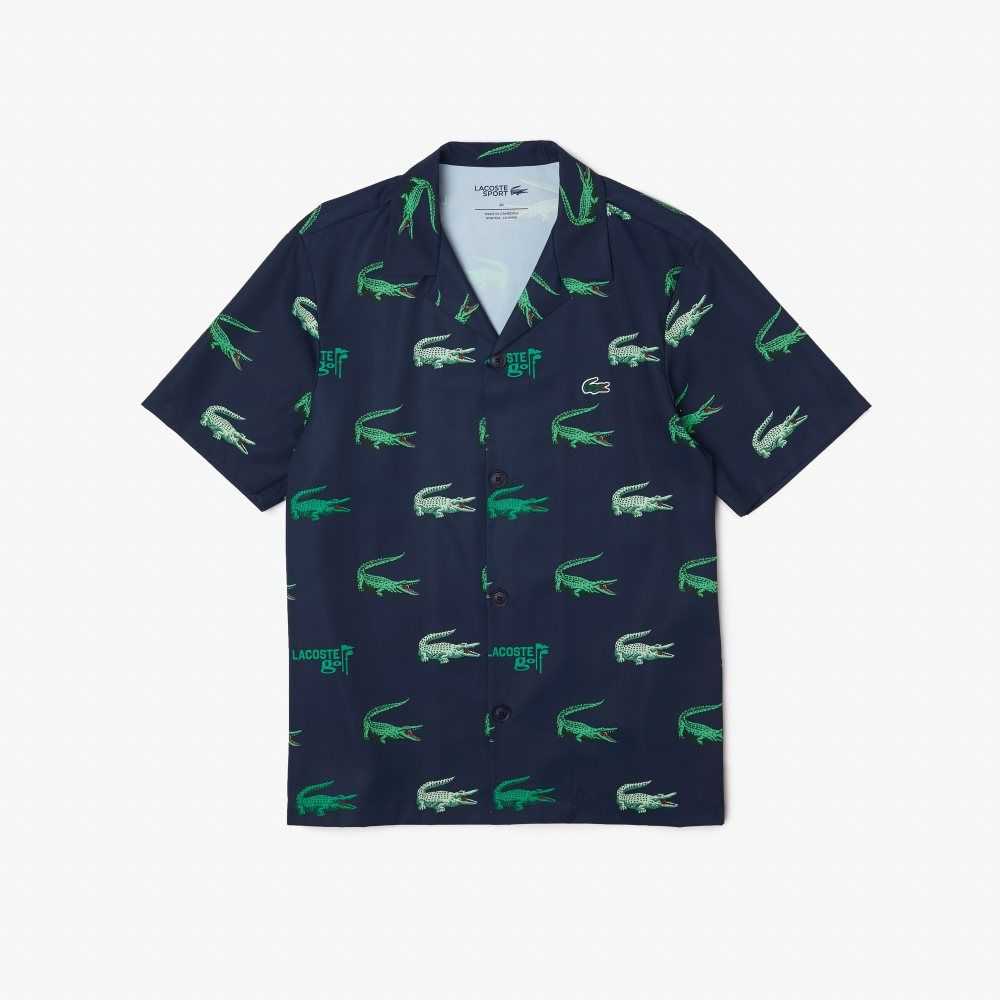 Lacoste Golf Printed Short-Sleeve Shirt Navy Blue | FDC-298064