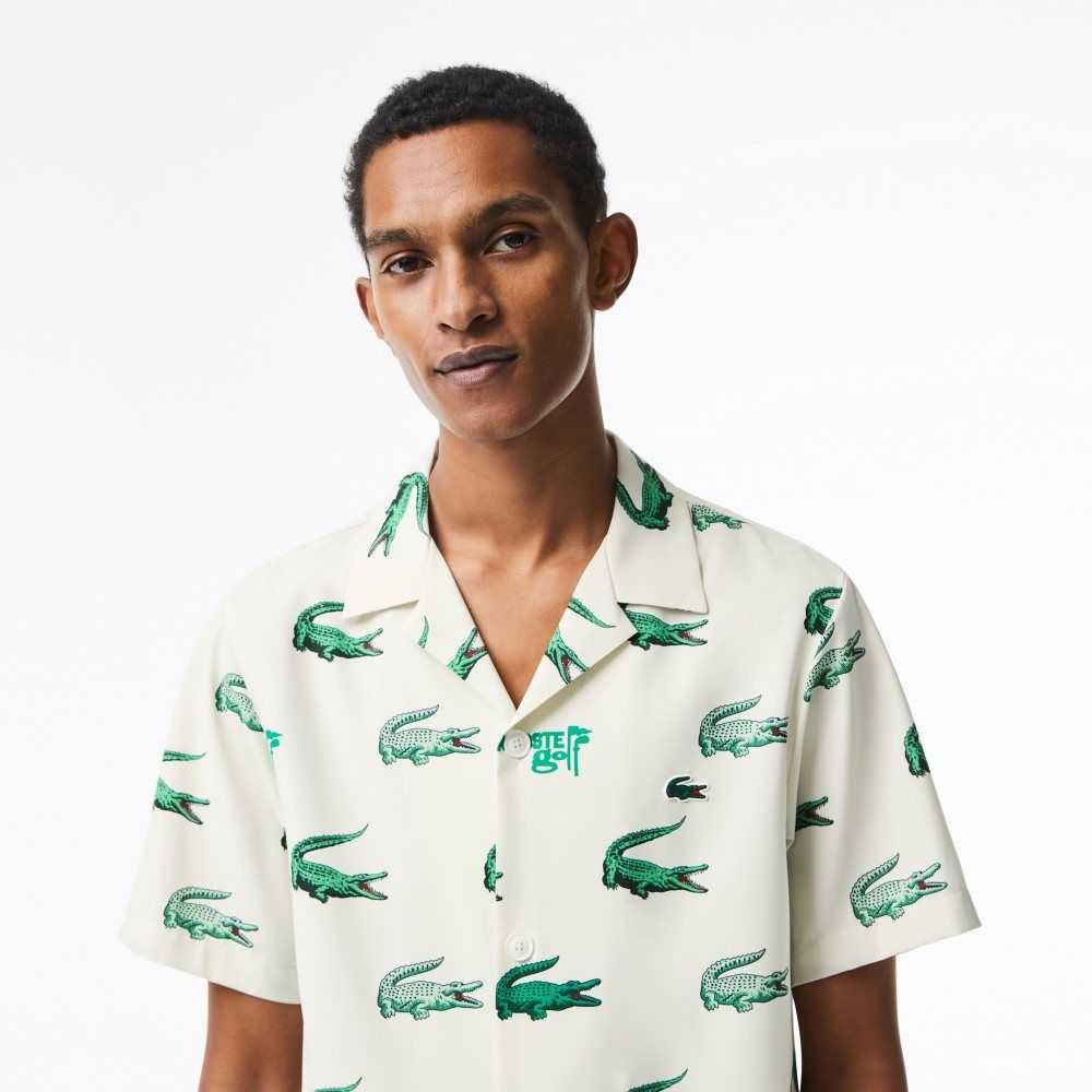 Lacoste Golf Printed Short-Sleeve Shirt White | VHW-038295