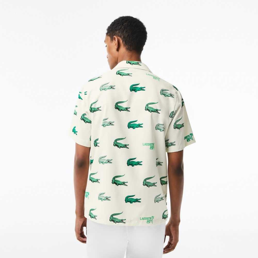 Lacoste Golf Printed Short-Sleeve Shirt White | VHW-038295