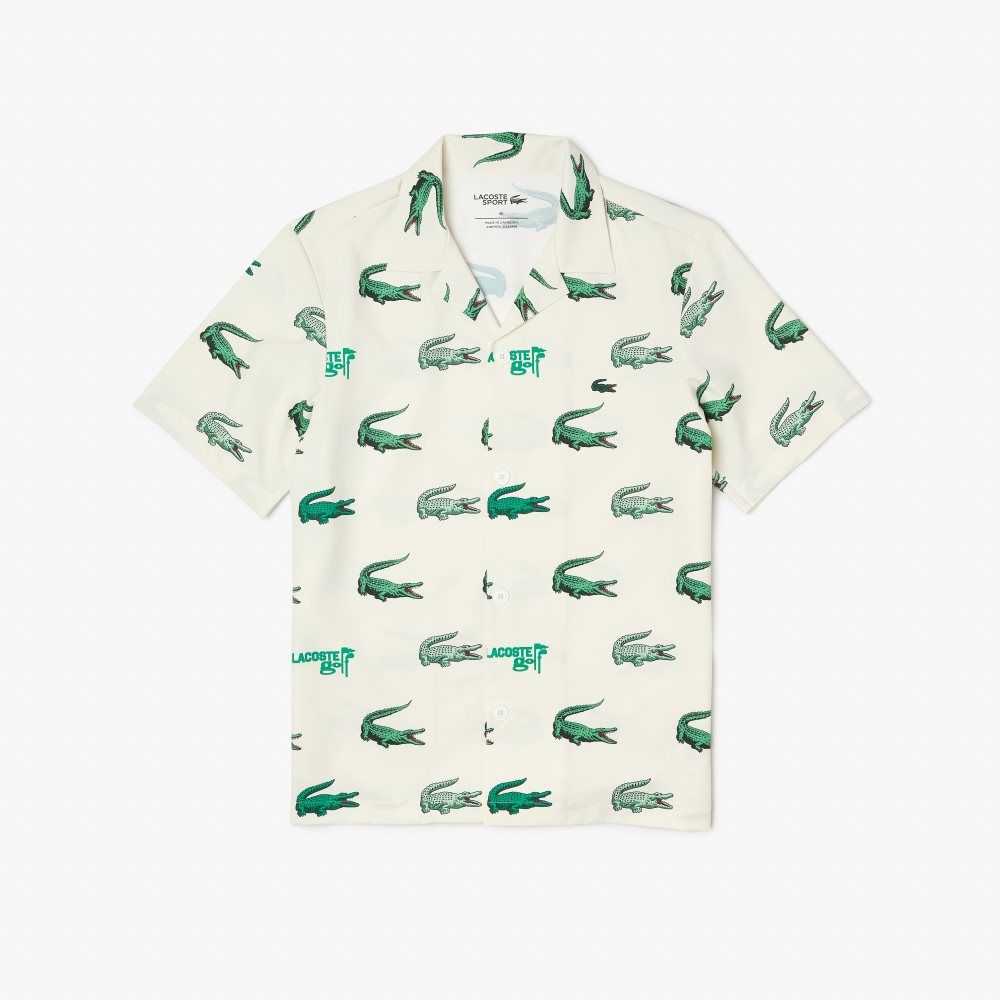 Lacoste Golf Printed Short-Sleeve Shirt White | VHW-038295