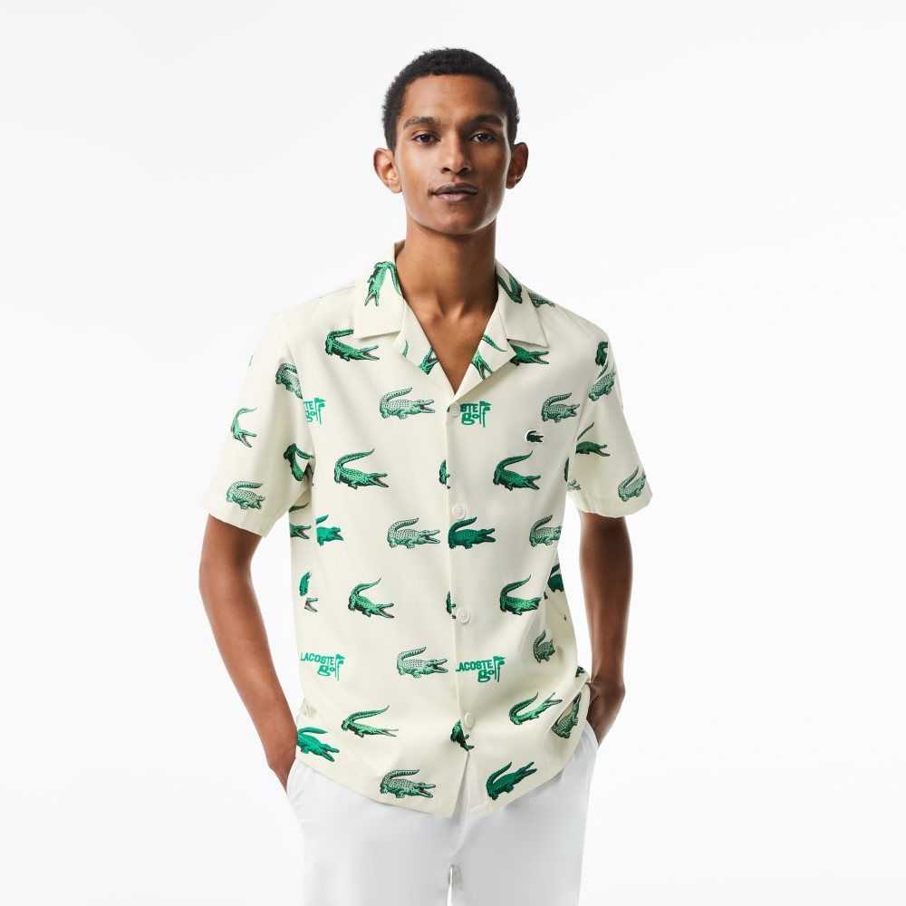 Lacoste Golf Printed Short-Sleeve Shirt White | VHW-038295