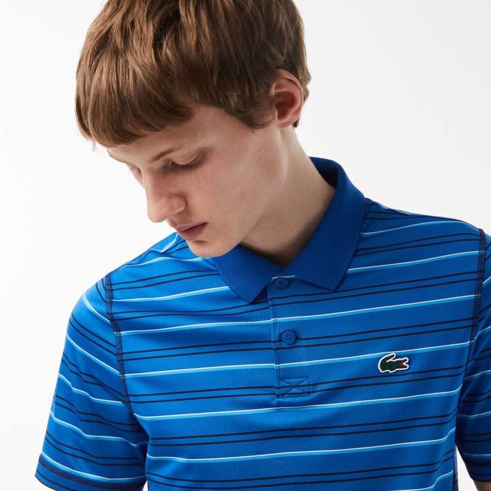 Lacoste Golf Recycled Polyester Stripe Polo Blue / Navy Blue / White / Blue | IXA-189456