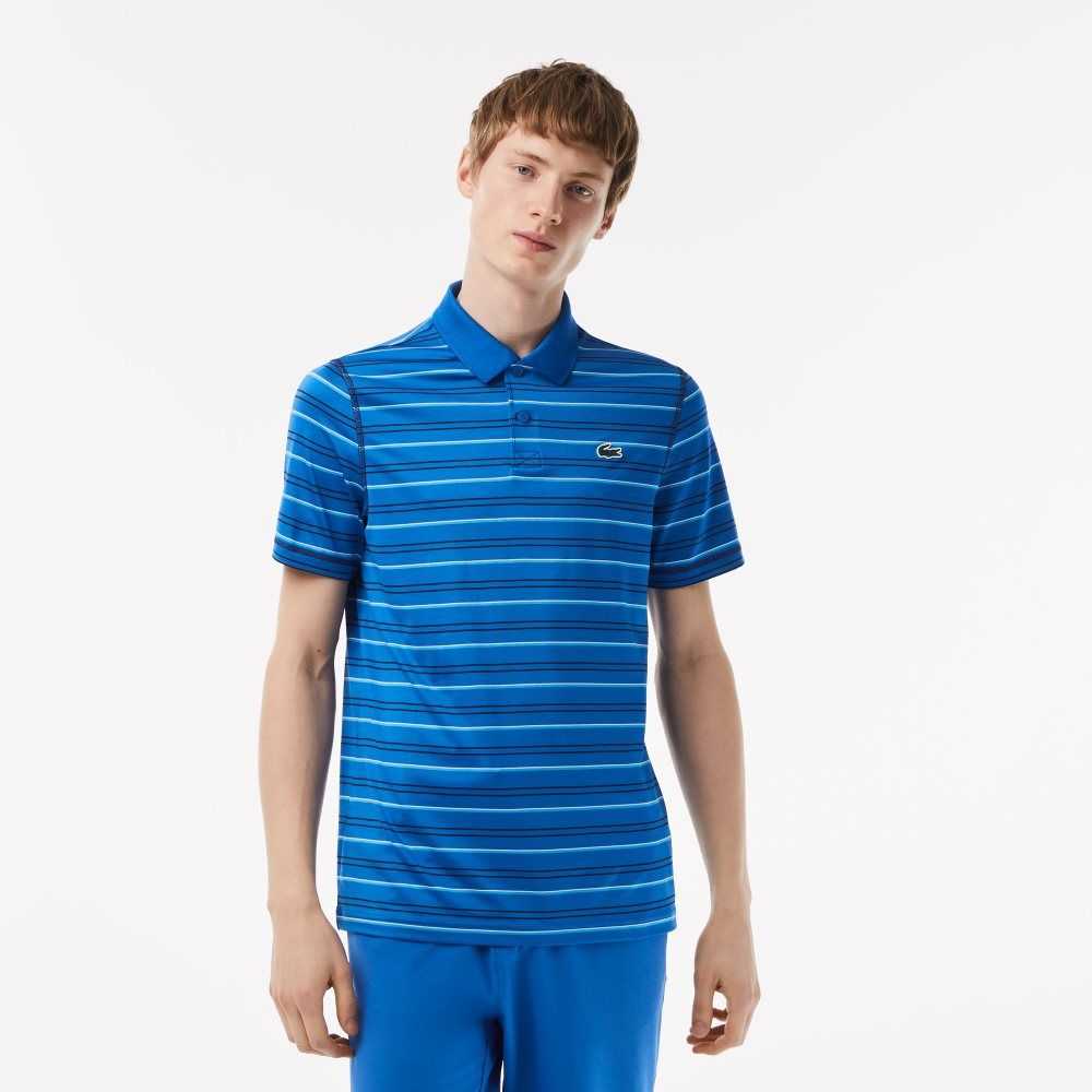 Lacoste Golf Recycled Polyester Stripe Polo Blue / Navy Blue / White / Blue | IXA-189456