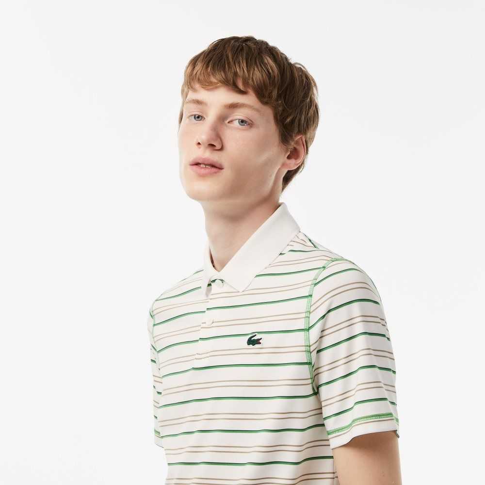 Lacoste Golf Recycled Polyester Stripe Polo White / Beige / Navy Blue / Green | KJL-571690