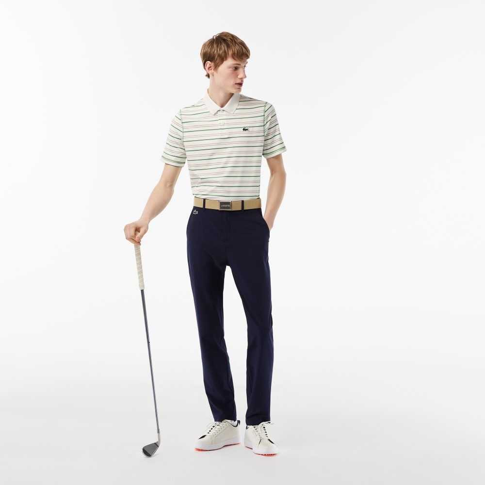 Lacoste Golf Recycled Polyester Stripe Polo White / Beige / Navy Blue / Green | KJL-571690