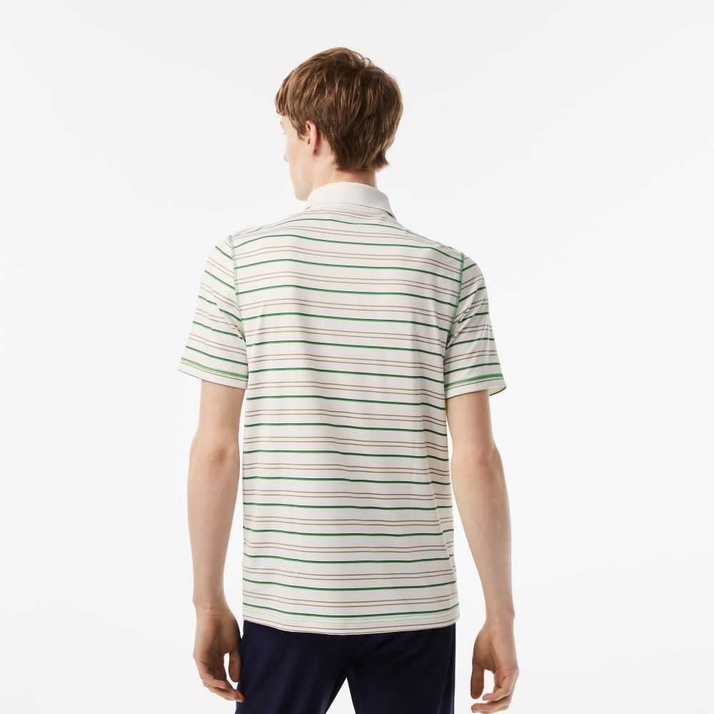 Lacoste Golf Recycled Polyester Stripe Polo White / Beige / Navy Blue / Green | KJL-571690