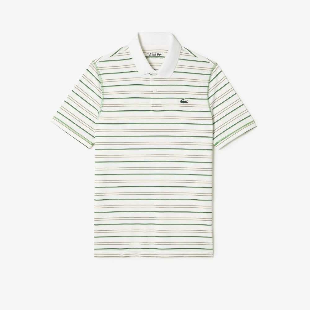 Lacoste Golf Recycled Polyester Stripe Polo White / Beige / Navy Blue / Green | KJL-571690