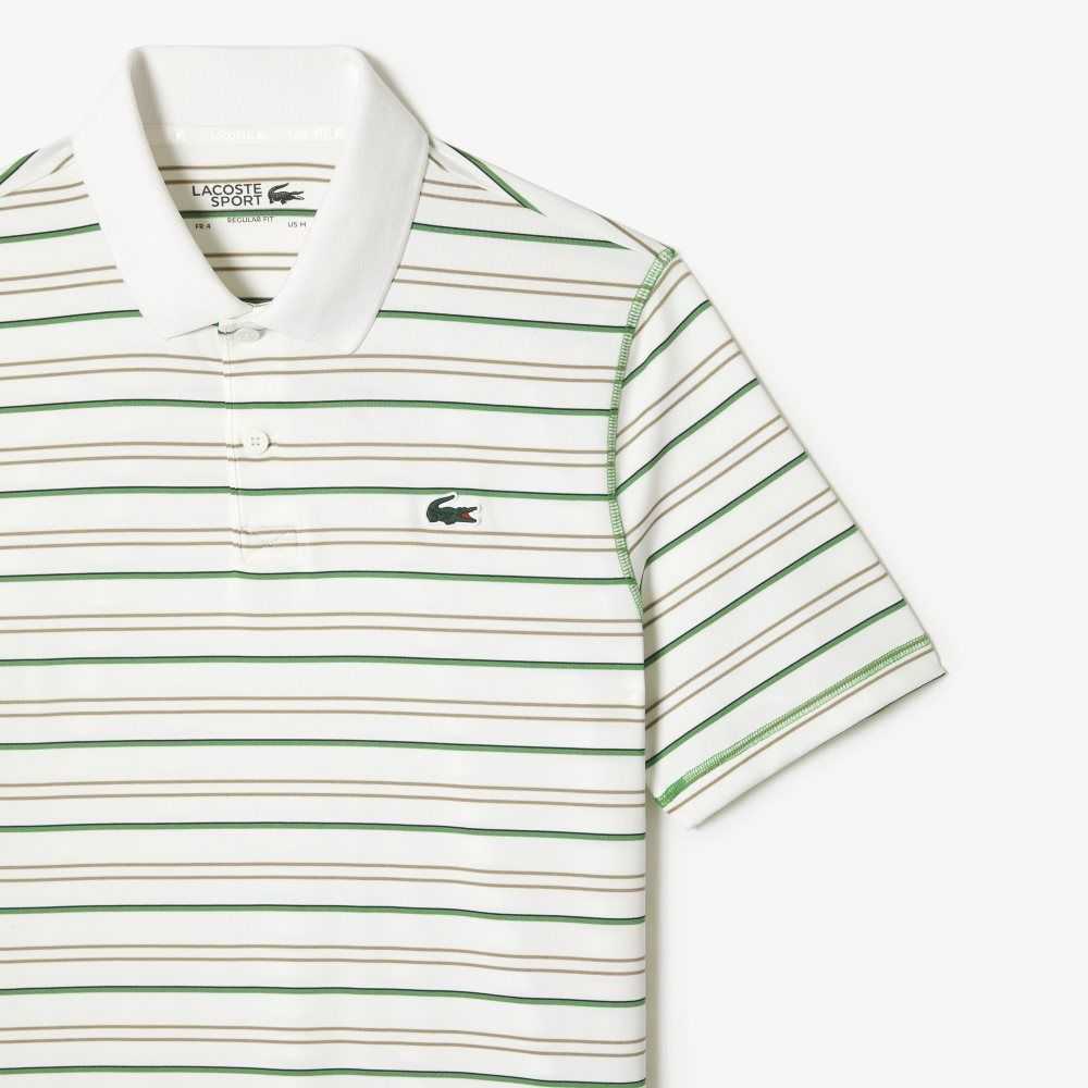 Lacoste Golf Recycled Polyester Stripe Polo White / Beige / Navy Blue / Green | KJL-571690