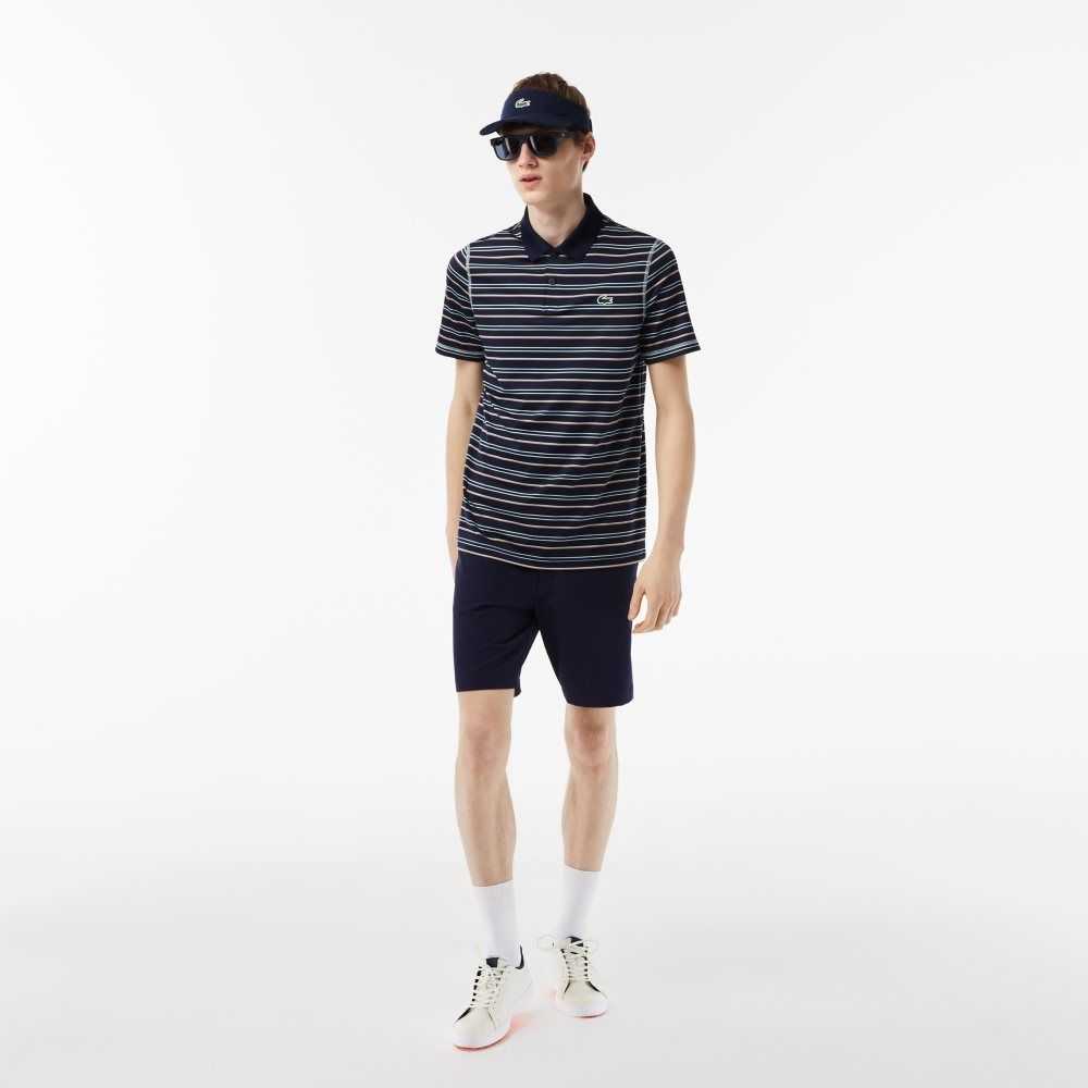 Lacoste Golf Recycled Polyester Stripe Polo Navy Blue / Light Green / White / Beige | PFM-294705