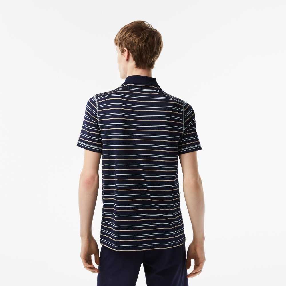 Lacoste Golf Recycled Polyester Stripe Polo Navy Blue / Light Green / White / Beige | PFM-294705