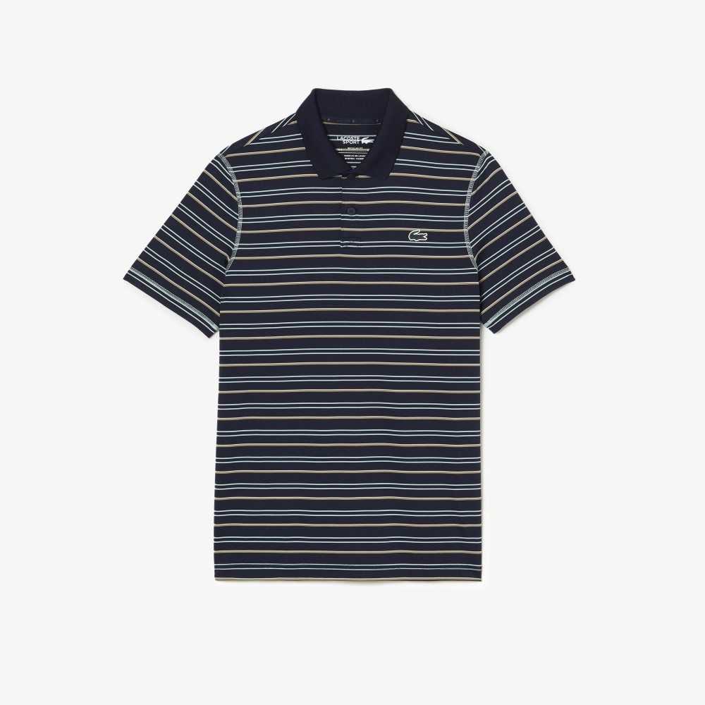 Lacoste Golf Recycled Polyester Stripe Polo Navy Blue / Light Green / White / Beige | PFM-294705