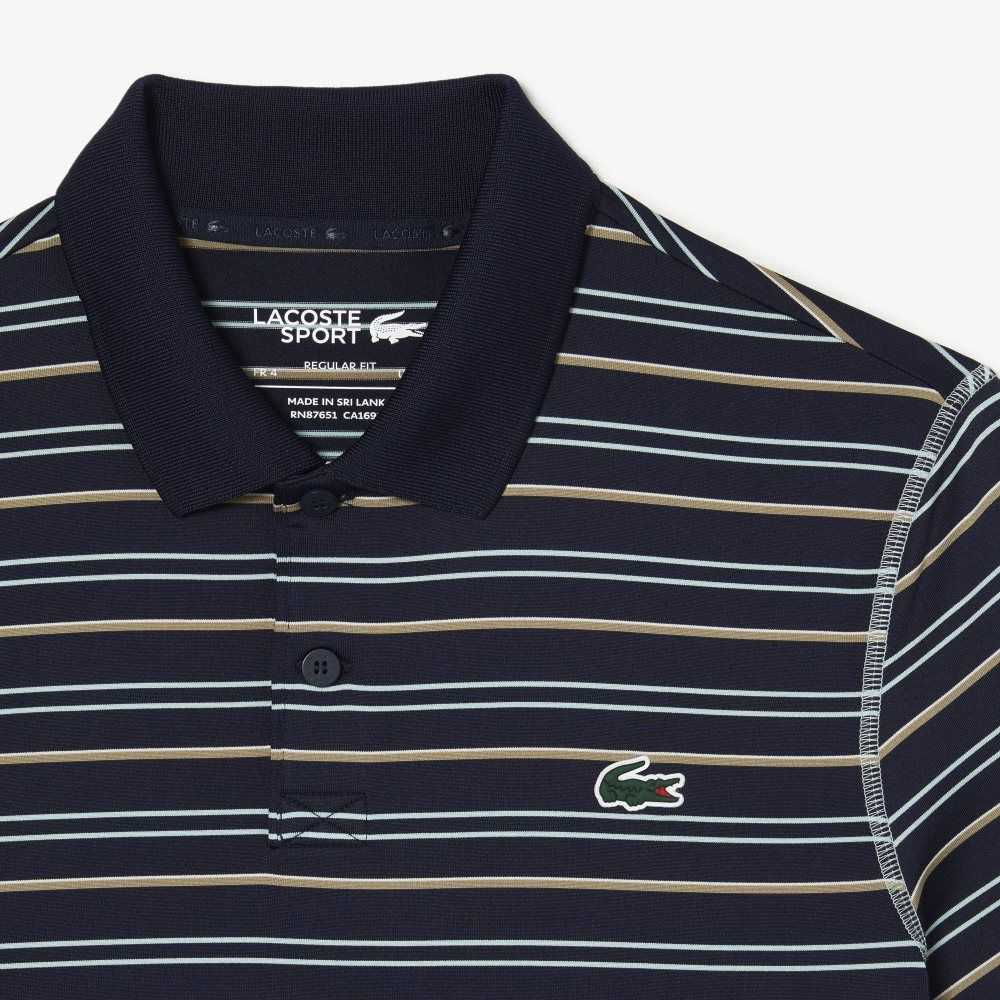 Lacoste Golf Recycled Polyester Stripe Polo Navy Blue / Light Green / White / Beige | PFM-294705