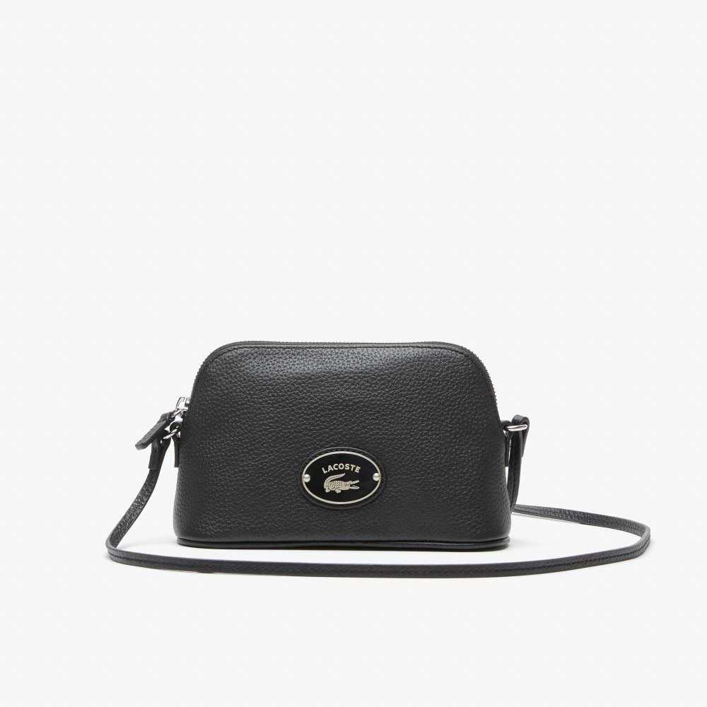 Lacoste Grained Leather Dome Crossover Bag Black | OTE-825613