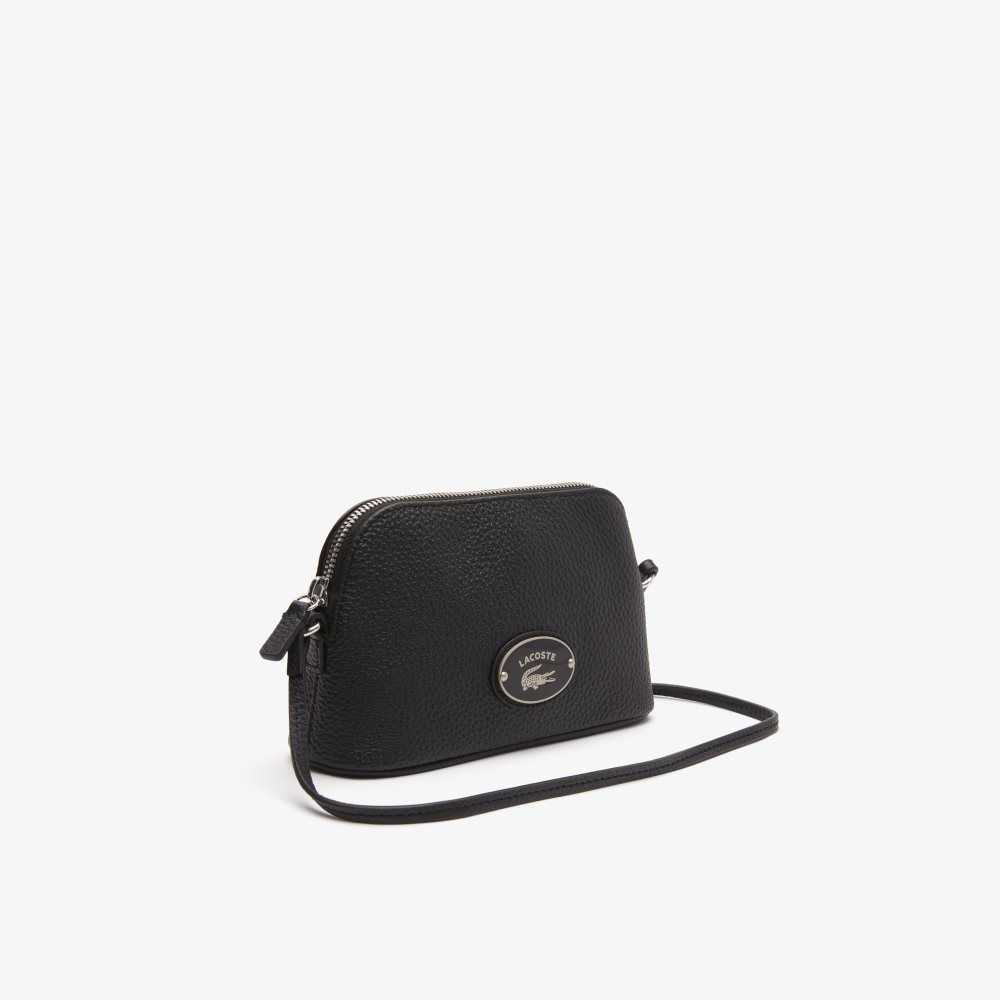 Lacoste Grained Leather Dome Crossover Bag Black | OTE-825613